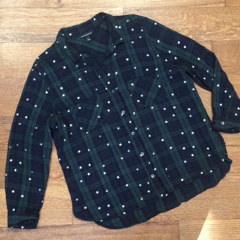 Rock and Republic Star Print Plaid Button-Up Shirt size XXL